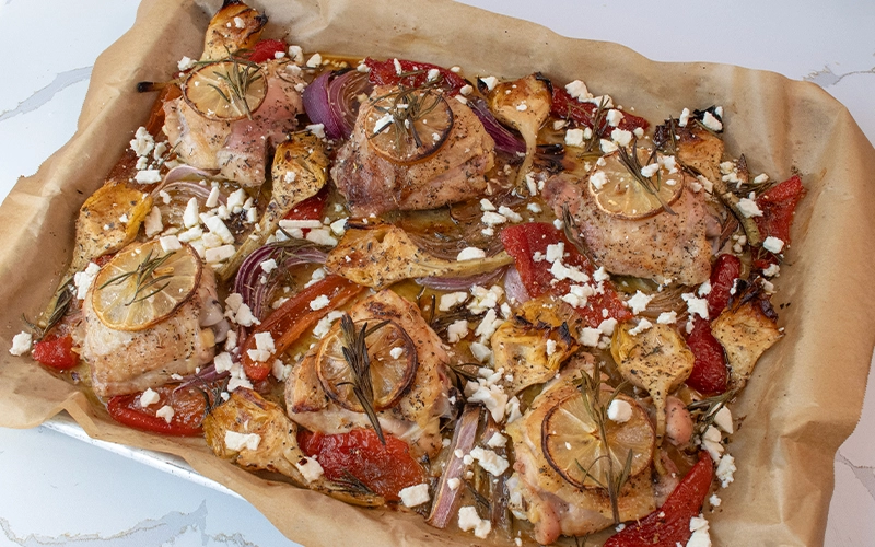 One Pan Summer Chicken Artichoke Bake