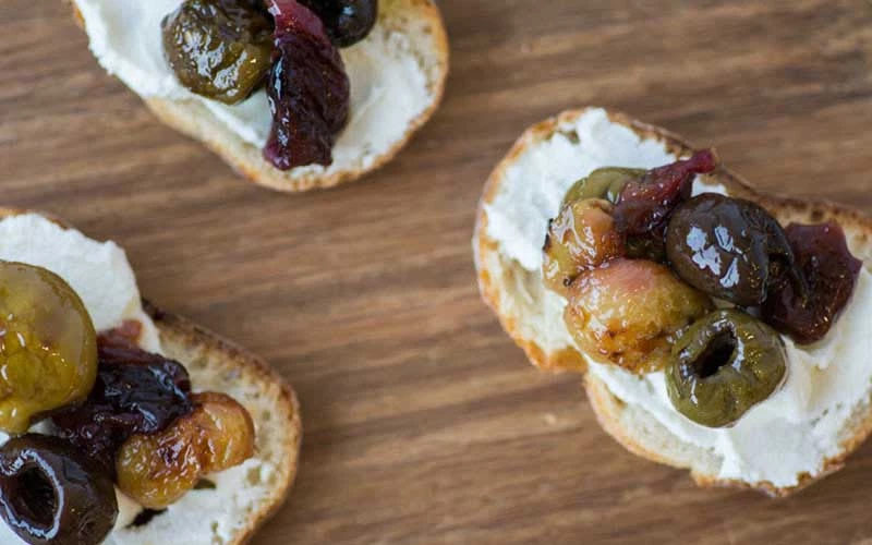 Toasted Olive & Grape Bruschette