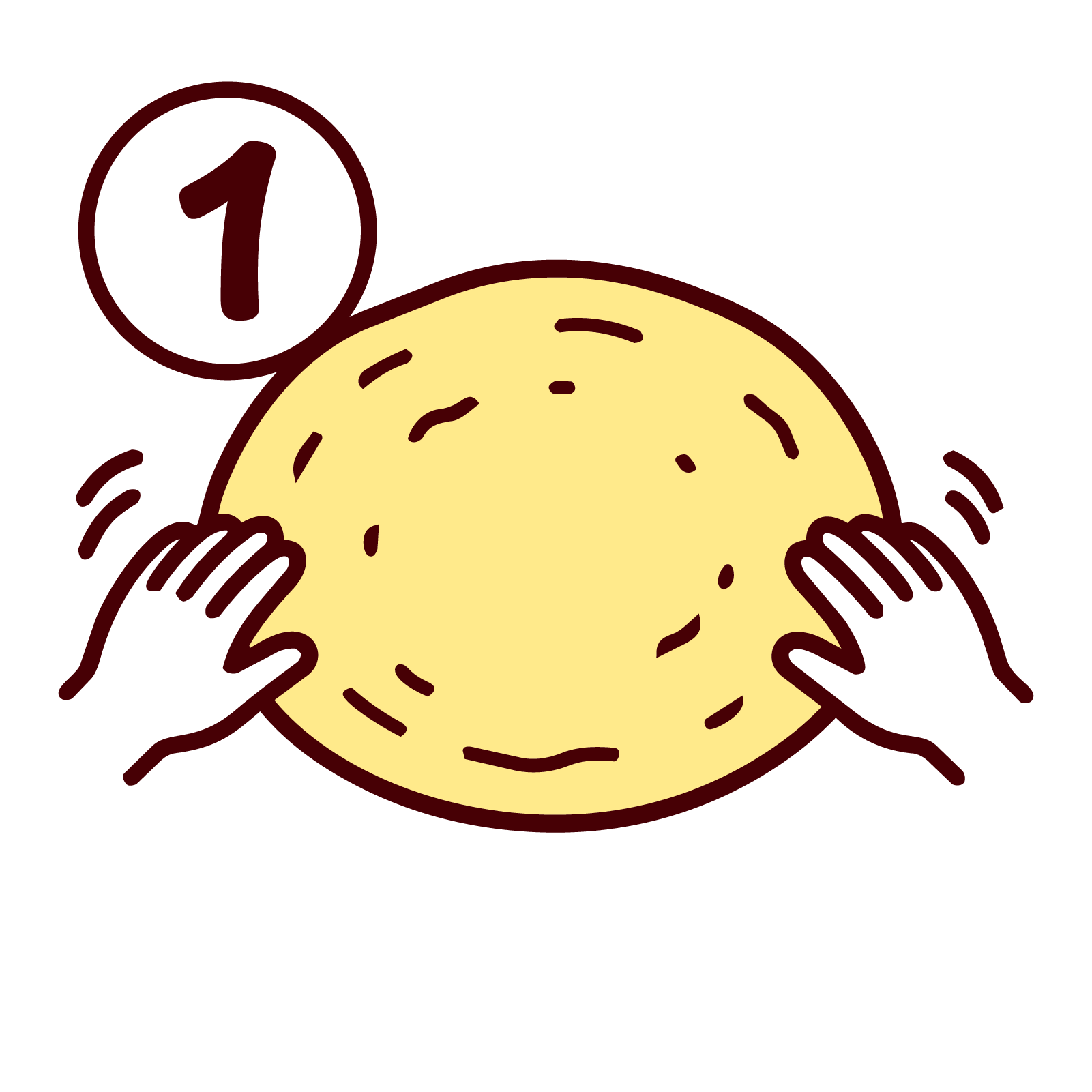 Illustration of pizza dough being stretched by hand