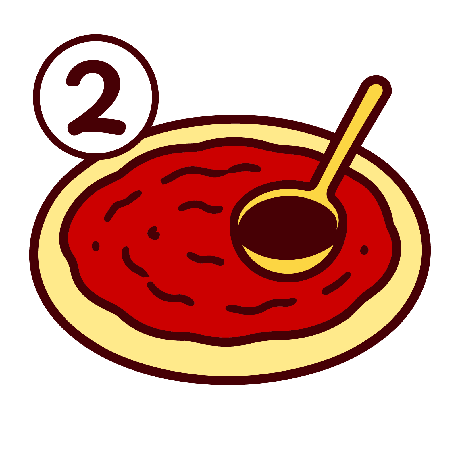 Illustration of tomato sauce being spread on pizza dough