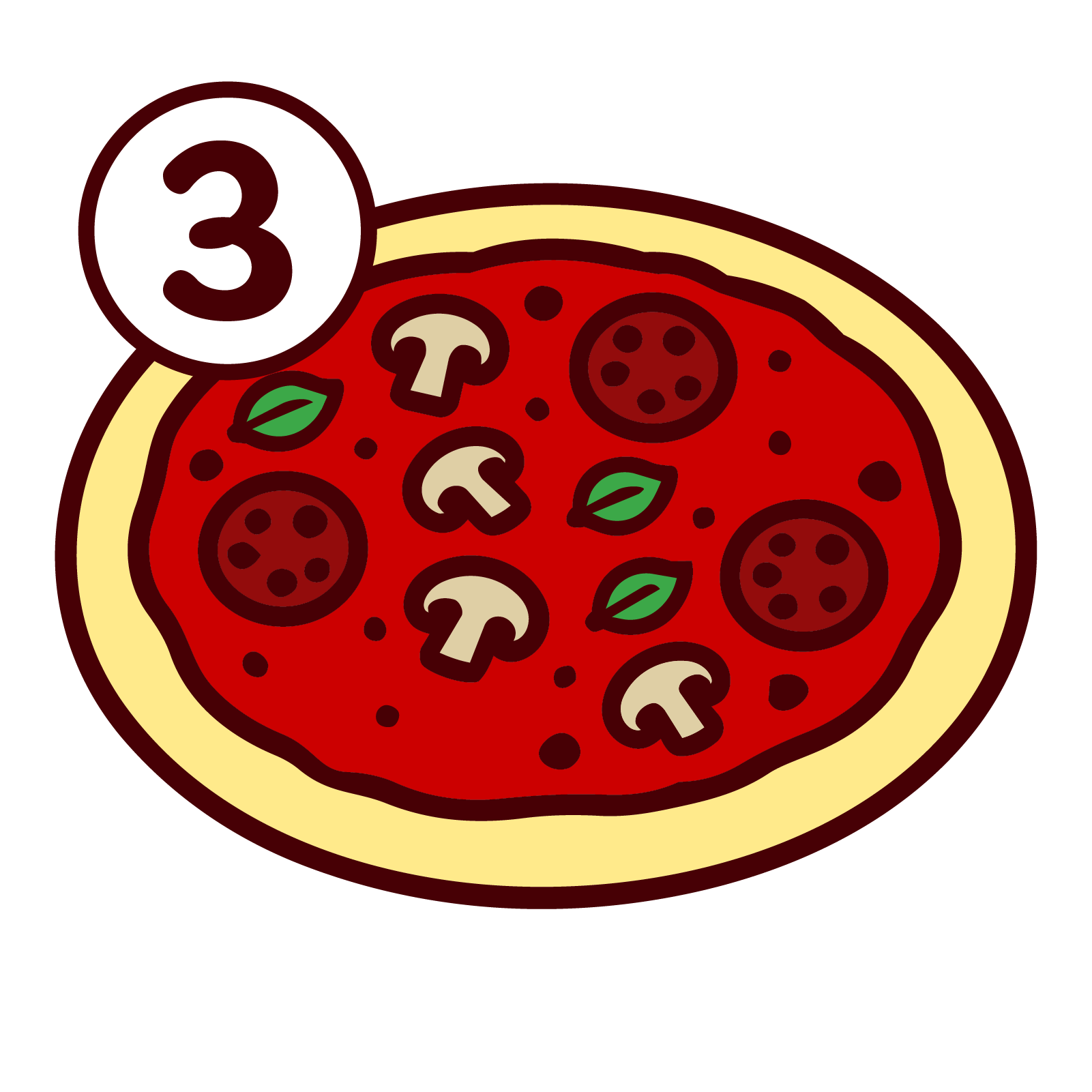Illustration of pizza topped with vegetables and cheese