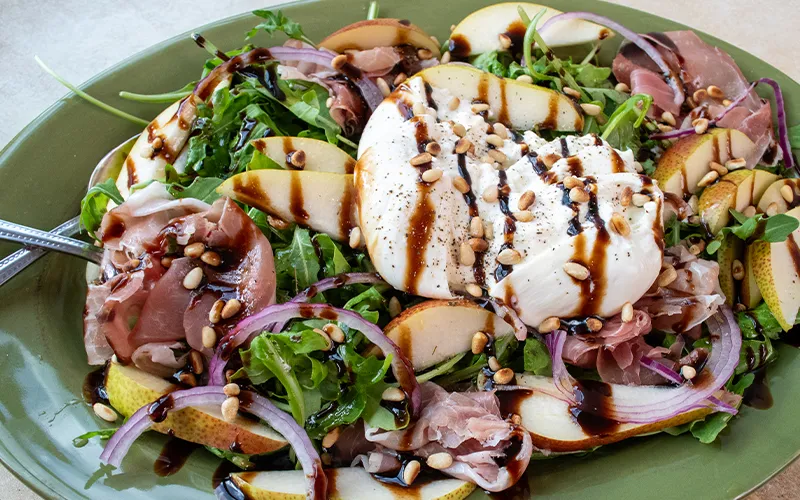 Arugula Salad with Prosciutto, Pears & Pine Nuts