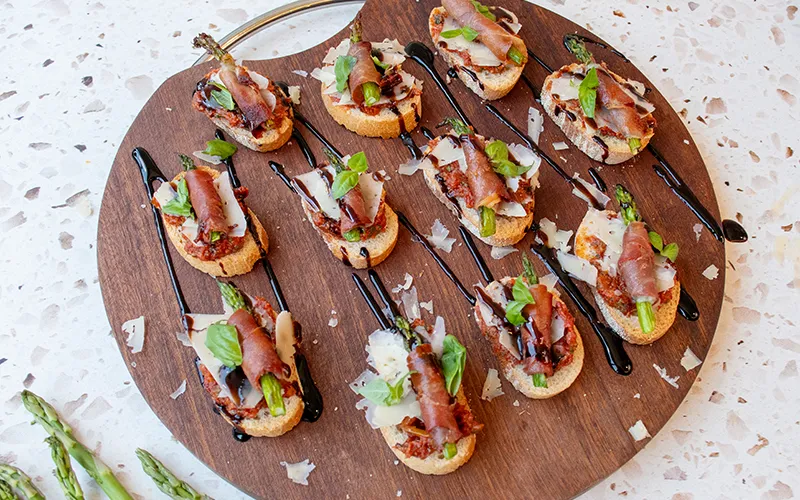 Sun Dried Tomato Pesto & Asparagus Crostini