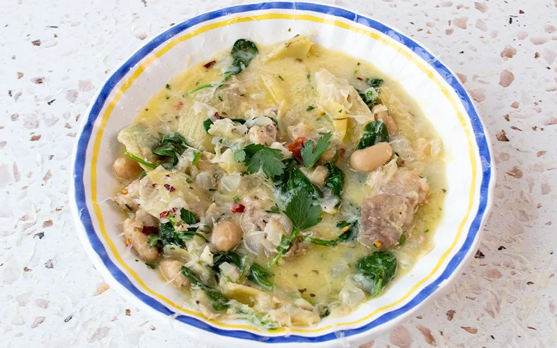 Spinach, Artichoke & Cannellini Bean Chicken Stew