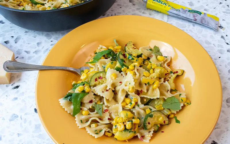 Zucchini, Corn, & Basil Farfalle