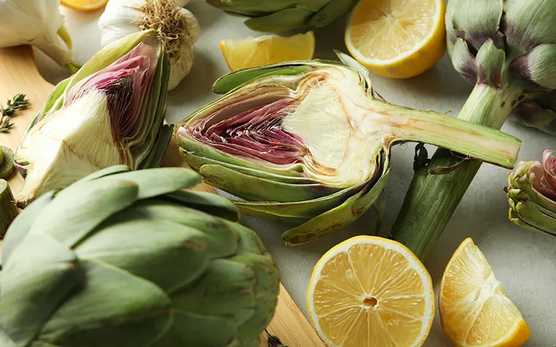 artichokes on a table