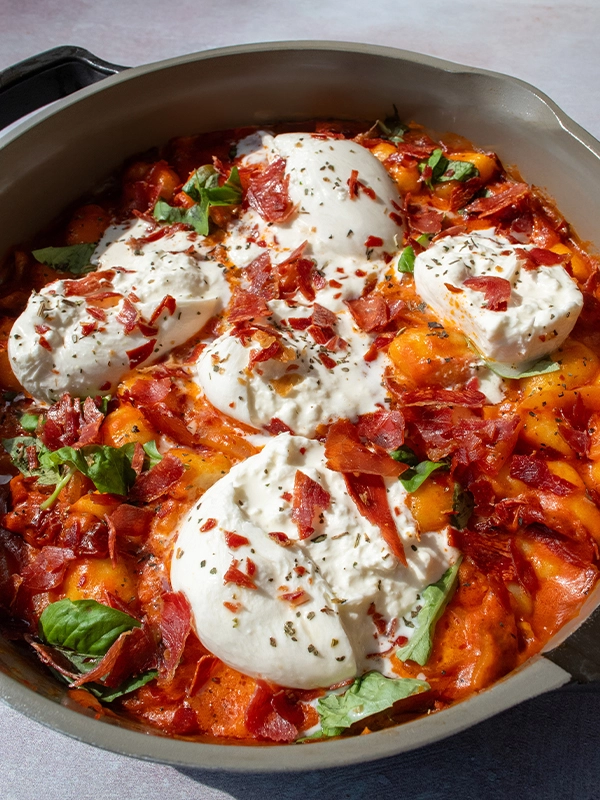 Creamy Tomato Gnocchi with Burrata and Prosciutto