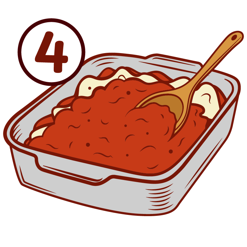 spreading layer of sauce on lasagne vector