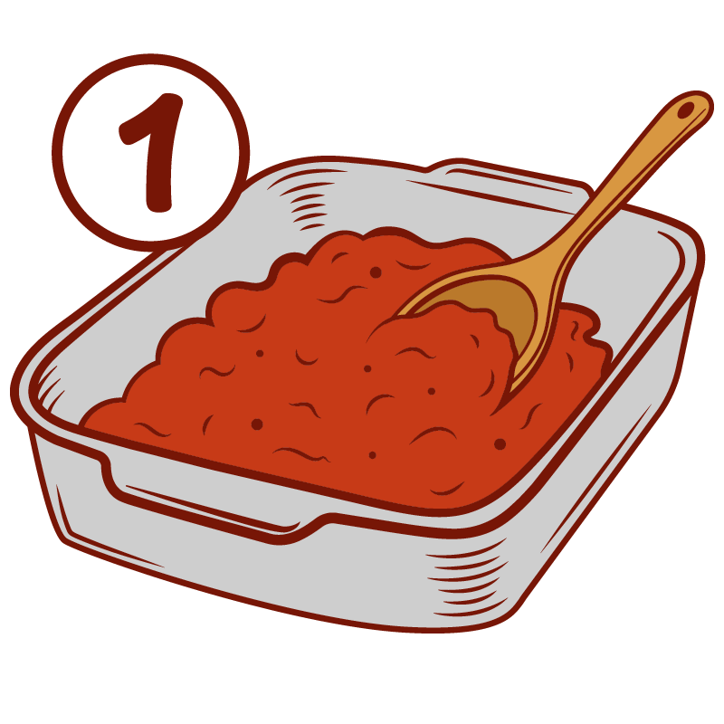 spreading layer of sauce in dish vector