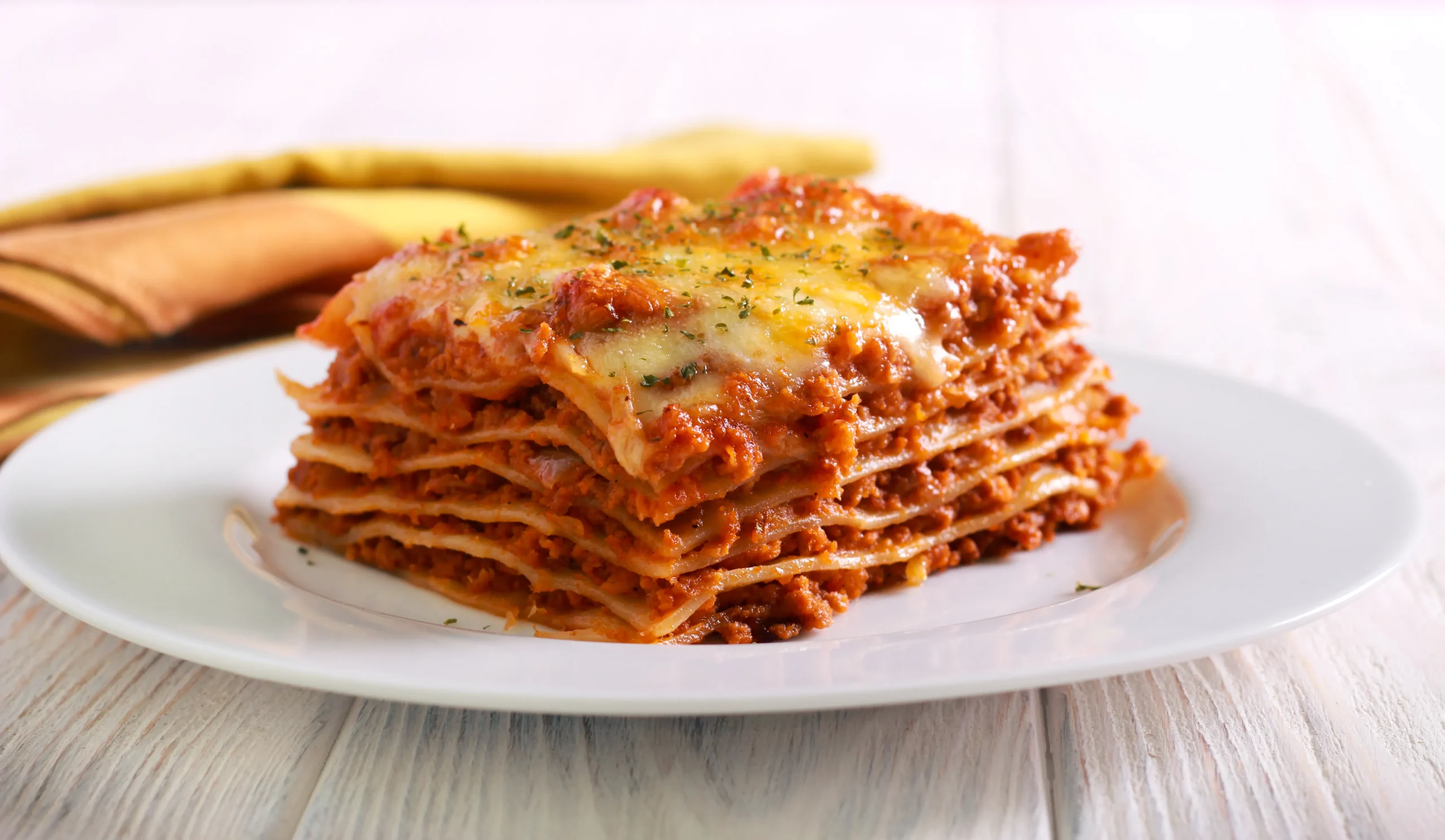 Lasagne on a white plate