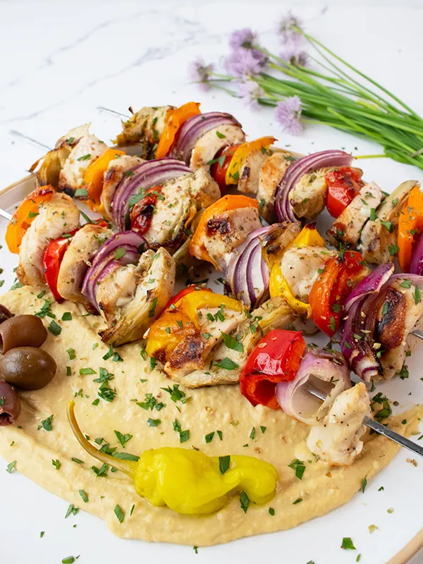Mediterranean Artichoke Chicken Skewers