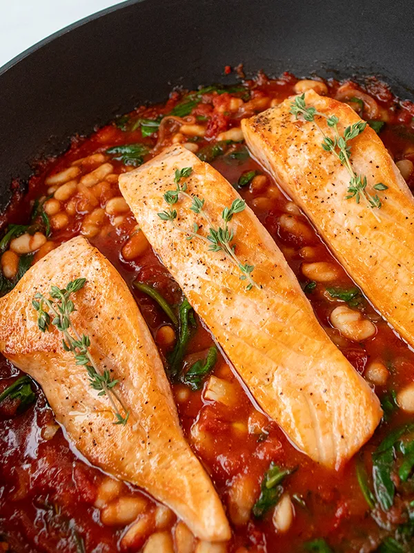 Salmon with Spinach & White Beans