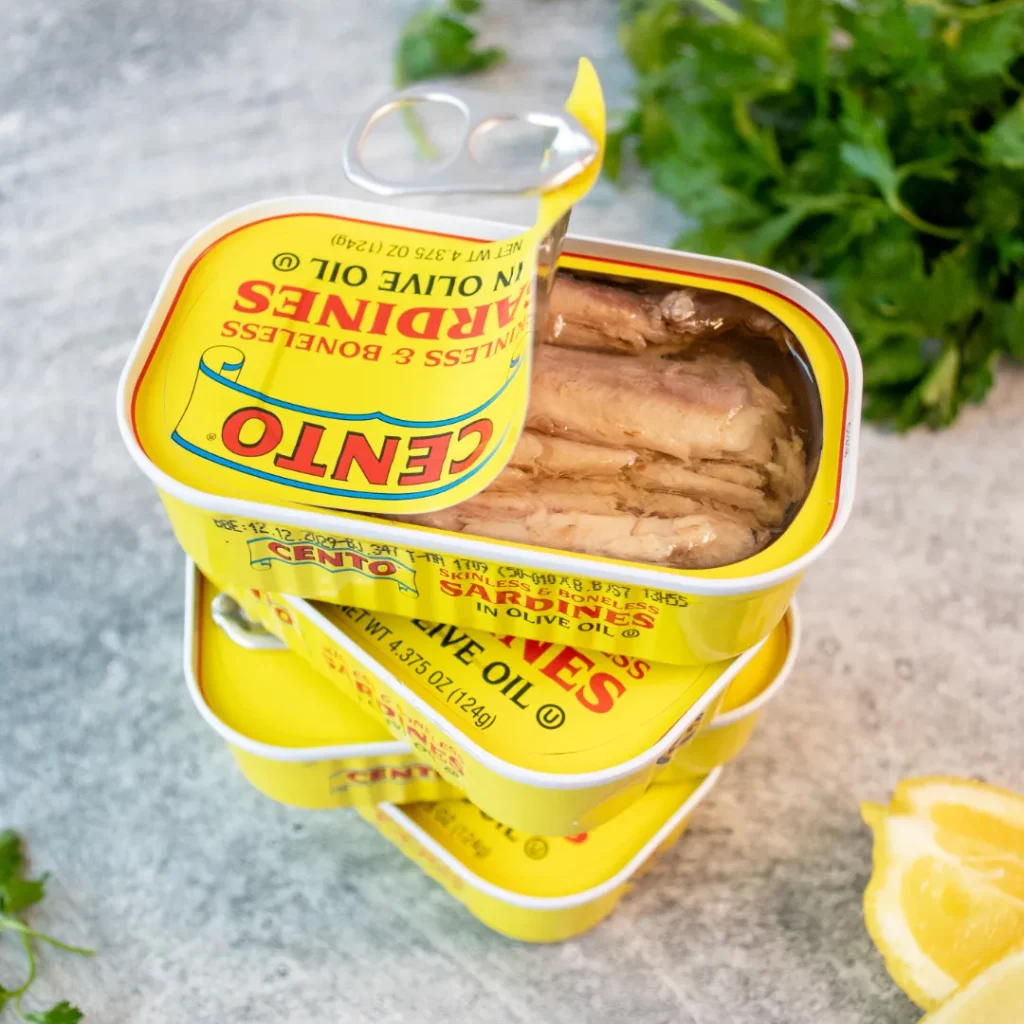 Sardines in tins stacked
