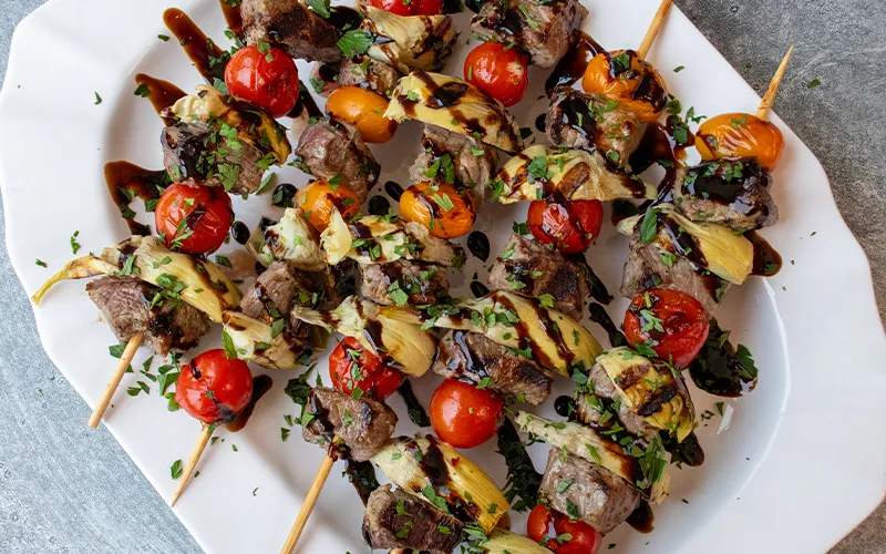Marinated Steak & Artichoke Skewers