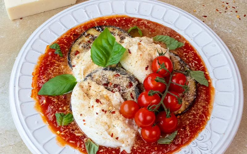Grilled Eggplant Parmesan with Burrata
