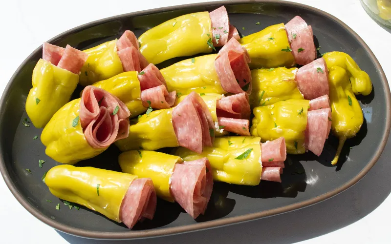 Goat Cheese & Salami Stuffed Pepperoncini